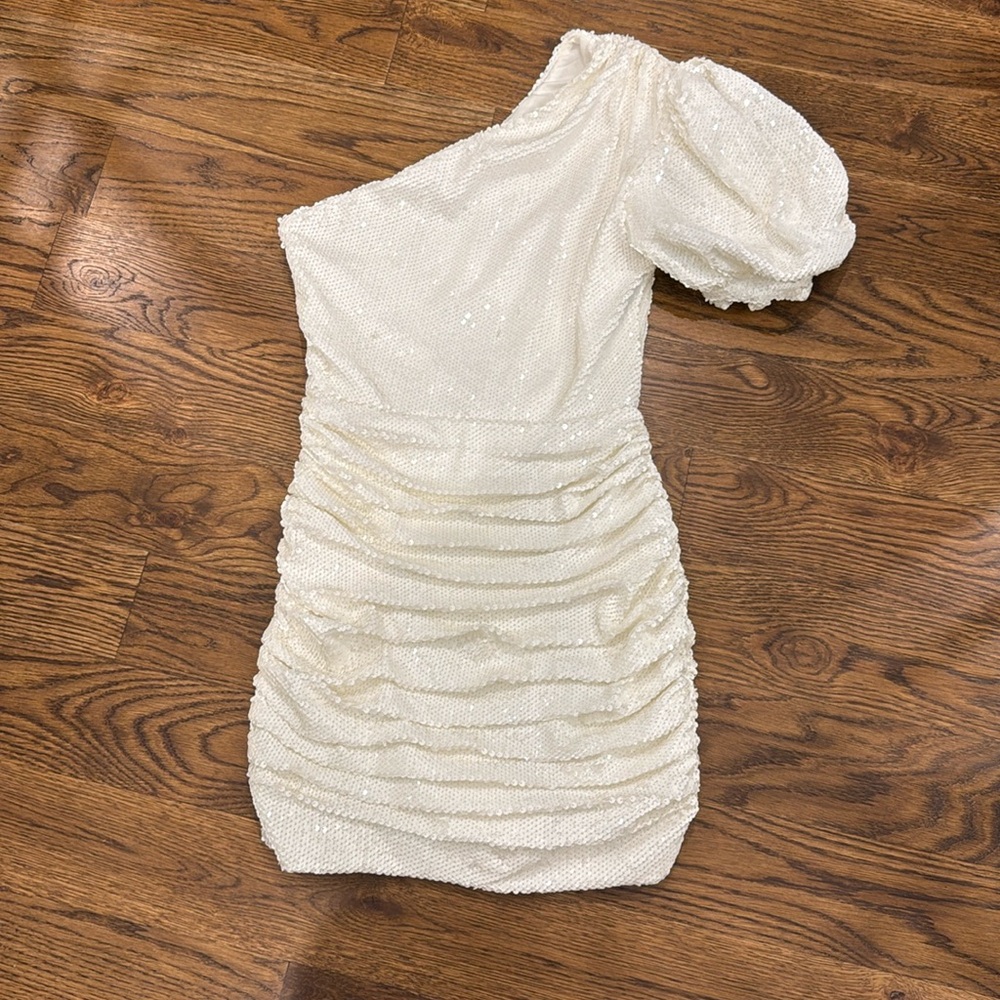 Ronny Kobo white sequin dress small one shoulder